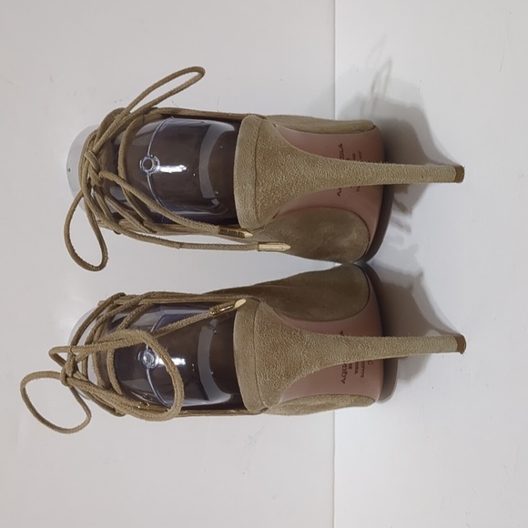 Aquazzura Firenze Tan Suede Leather Covered Lace-Up Heels size EU 37.5 US 7 - Picture 3 of 13